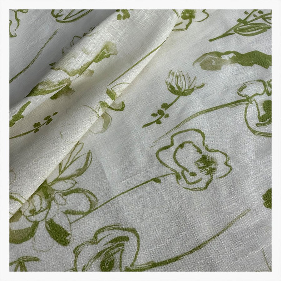 Viscolinho estampado floral verde sobre fundo branco — ref. VL-01