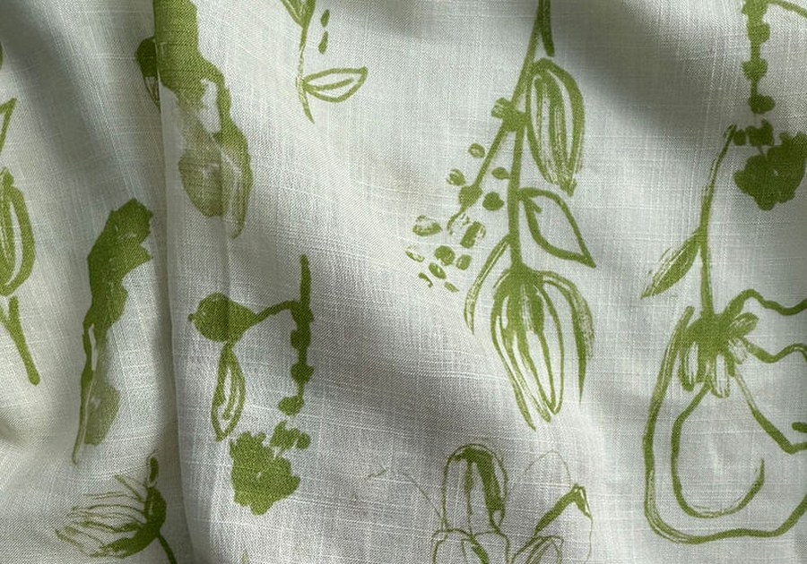Viscolinho estampado traço botânico verde — ref. VL-03